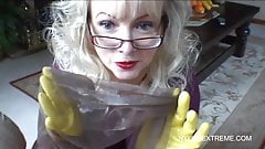 Handjob using string of pearls and nylon stocking